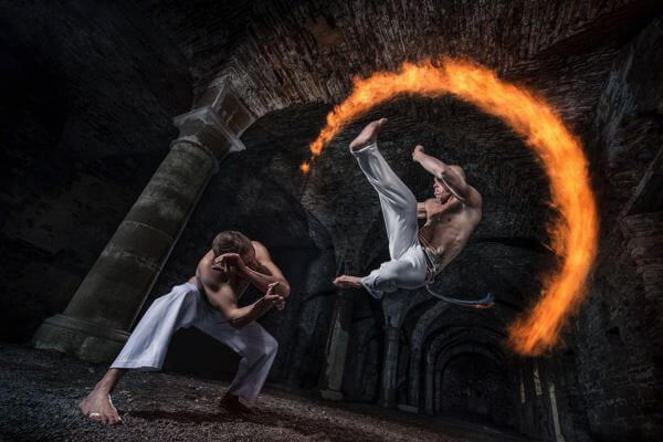 Pyrotechnics & Capoeira in an abbey in Belgium